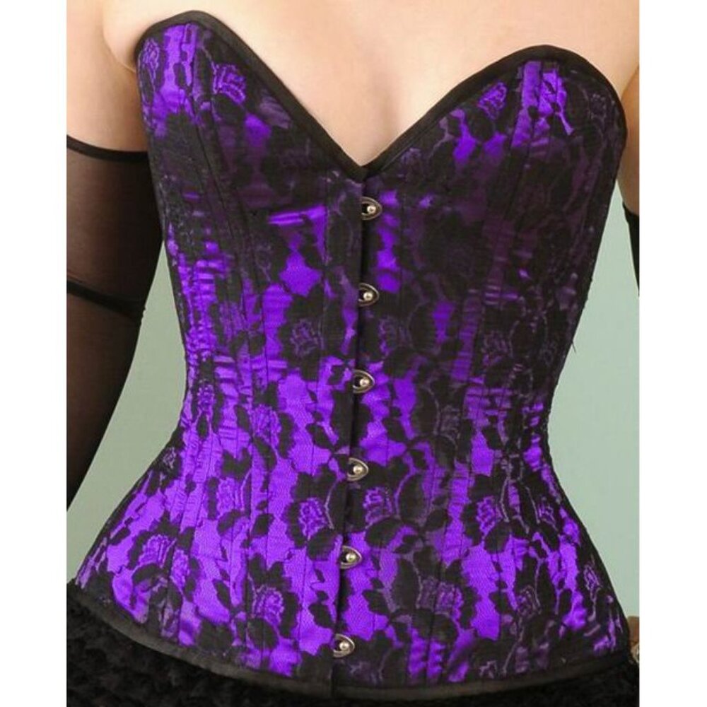 Purple with Black Lace Overlay Corset - NEW